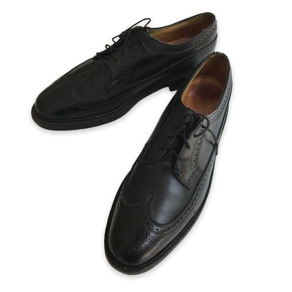Vintage Florsheim Imperial Longwing Leather Wing Tip Black Mens Size 9D Shoes - Picture 2 of 15